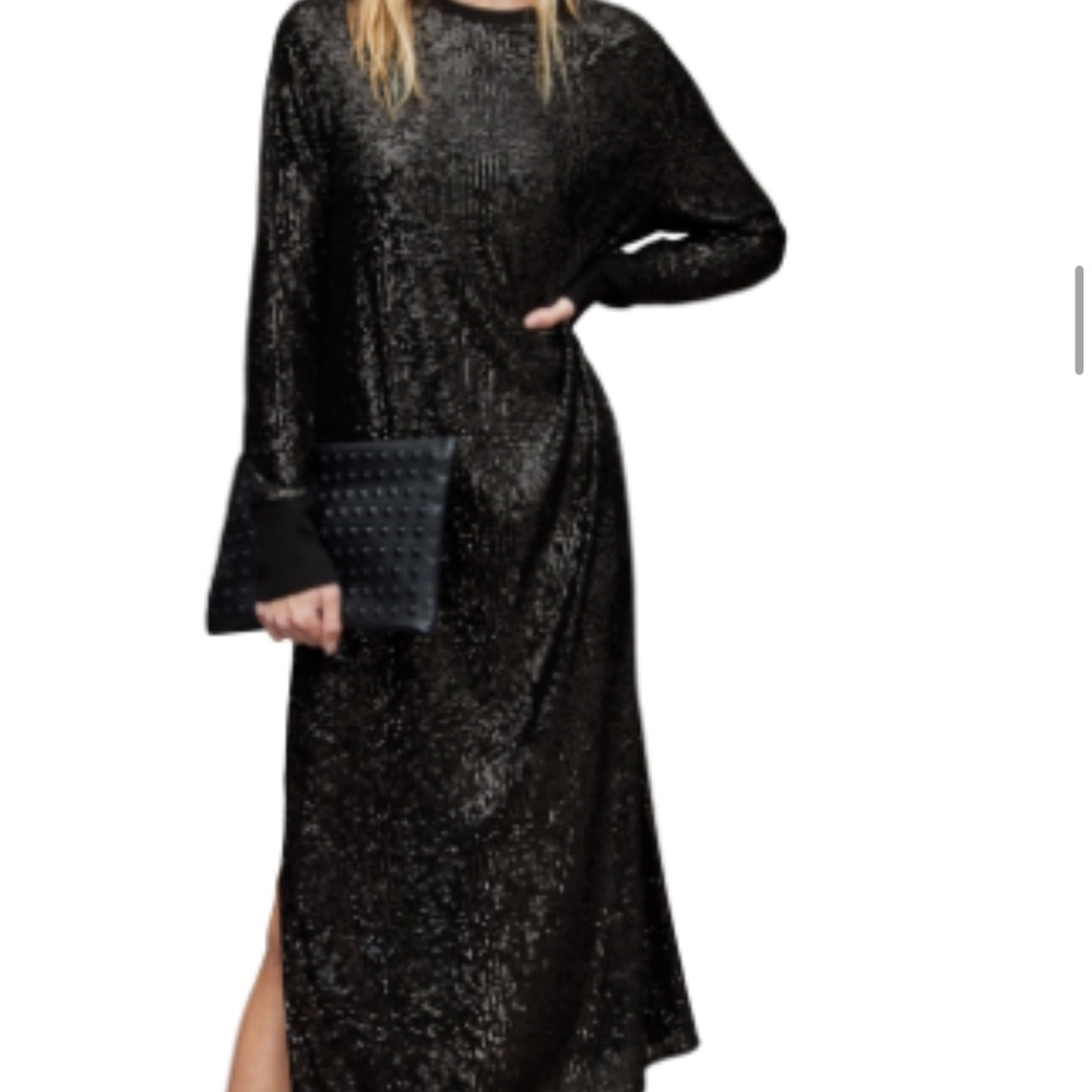 All Saints Black Sequin Midi Dress